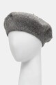Beret wełniany damski z ozdobną aplikacją kolor szary RW24.CAD401