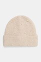 Czapka z domieszką wełny damska beanie z aplikacją kolor beżowy średniej grubości beżowy RW24.CAD600