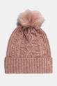 Czapka z domieszką wełny damski beanie z pomponem kolor różowy gruba różowy RW24.CAD811