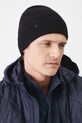 Czapka z wełny merino męska beanie prążkowana kolor czarny średniej grubości czarny RW24.CAM802