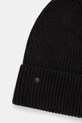 Czapka z wełny merino męska beanie prążkowana kolor czarny czarny RW24.CAM802