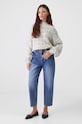 Jeansy bawełniane damskie slouchy z efektem sprania kolor niebieski RW24.SJD512 niebieski RW24