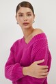 Sweter z domieszką wełny damski prążkowany kolor fioletowy gruba fioletowy RW24.SWD601