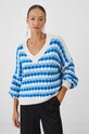 Sweter z domieszką wełny damski wzorzysty kolor niebieski niebieski RW24.SWD770