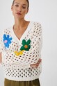 Sweter damski ażurowy z ozdobnymi haftami kolor beżowy beżowy RW24.SWD772