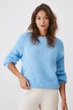 Sweter damski z wełną alpaki i wełną owczą kolor niebieski niebieski RW24.SWD776