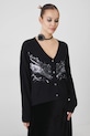 Kardigan z domieszką wełny damski z ozdobną aplikacją kolor czarny czarny RW24.SWDA11