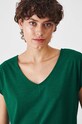T-shirt bawełniany damski z ozdobnym wycięciem kolor zielony turkusowy RW24.TSD010