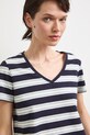 T-shirt bawełniany damski z elastanem w pasy granatowy RW24-TSD043