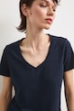 T-shirt bawełniany damski z elastanem gładki granatowy RW24-TSD043