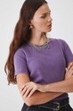 T-shirt bawełniany damski z domieszką elastanu prążkowany kolor fioletowy fioletowy RW24.TSD050
