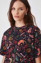 T-shirt bawełniany damski z domieszką elastanu wzorzysty kolor multicolor czarny RW24.TSD051