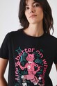T-shirt bawełniany damski z domieszką elastanu z nadrukiem czarny czarny RW24.TSD171