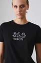 Odzież T-shirt bawełniany damski z domieszką elastanu z nadrukiem kolor czarny RW24.TSD408 czarny