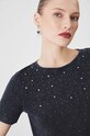 T-shirt bawełniany damski z ozdobną aplikacją kolor czarny czarny RW24.TSD506