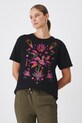 T-shirt bawełniany damski z ozdobnym haftem kolor czarny czarny RW24.TSD602