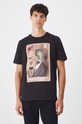 T-shirt bawełniany męski z domieszką elastanu z nadrukiem kolor czarny okrągły czarny RW24.TSM400