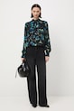 Bluzka damska z wiskozy wzorzysta casual czarny RW25-BDD092