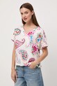 Bluzka z domieszką lnu damska wzorzysta multicolor RW25-BKD010