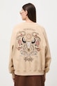 Bluza bawełniana damska z nadrukiem i haftem beżowy RW25-BLD401