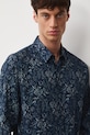Koszula bawełniana męska z kołnierzykiem klasycznym wzorzysta granatowy RW25.KDM101