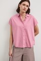 Odzież Koszula z domieszką lnu damska gładka RW25-KKD102 różowy