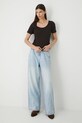 Jeansy bawełniane damskie wide leg z efektem sprania RW25-SJD200 niebieski RW25