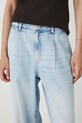 Jeansy bawełniane damskie wide leg z efektem sprania niebieski RW25-SJD200