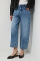 Jeansy bawełniane damskie wide leg z efektem sprania niebieski RW25-SJD312