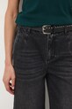 Jeansy bawełniane damskie wide leg z efektem sprania czarny RW25-SJD409