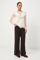 Jeansy bawełniane damskie wide leg gładkie RW25-SJD800 brązowy RW25