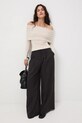 Spodnie z domieszką wełny damskie wide leg szary RW25-SPD500