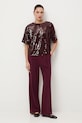 Nohavice hladké wide leg RW25-SPDA01 burgundské RW25