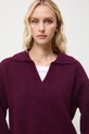 Sweter z wełną alpaki damski z kołnierzykiem bordowy RW25-SWD700