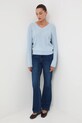 Sweter z wełny merino damski z warkoczowym splotem RW25-SWD813 niebieski RW25
