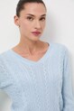 Sweter z wełny merino damski z warkoczowym splotem niebieski RW25-SWD813