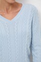 Sweter z wełny merino damski z warkoczowym splotem RW25-SWD813 niebieski
