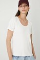 T-shirt bawełniany damski z elastanem prążkowany beżowy RW25-TSD020
