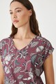T-shirt bawełniany damski wzorzysty bordowy RW25.TSD101