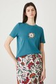 T-shirt bawełniany damski z elastanem interlock turkusowy RW25-TSD102
