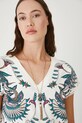 T-shirt bawełniany damski z wycięciem na plecach beżowy RW25.TSD103