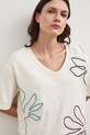 Bavlněné tričko dámské interlock s ozdobnou výšivkou béžová RW25-TSD107