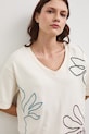 Bavlněné tričko dámské interlock s ozdobnou výšivkou béžová RW25-TSD107