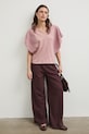 Bavlněné tričko dámské s ozdobnými rukávy RW25-TSD110 růžová RS26