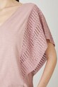 T-shirt bawełniany damski z ozdobnymi rękawami RW25-TSD110 różowy
