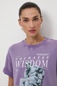 T-shirt bawełniany damski z kolekcji Science – Words of Wisdom RW25-TSD351 fioletowy