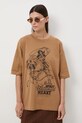 Bavlnené tričko dámske oversize s potlačou RW25-TSD400 béžová RW25