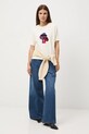 T-shirt bawełniany damski z elastanem z aplikacją RW25-TSD600 beżowy RW25