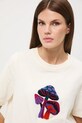 T-shirt bawełniany damski z elastanem z aplikacją beżowy RW25-TSD600