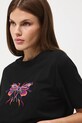 T-shirt bawełniany damski z elastanem z aplikacją czarny RW25-TSD600